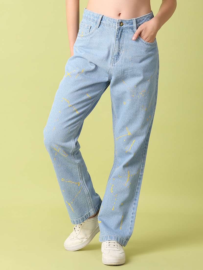 blue printed denim jean