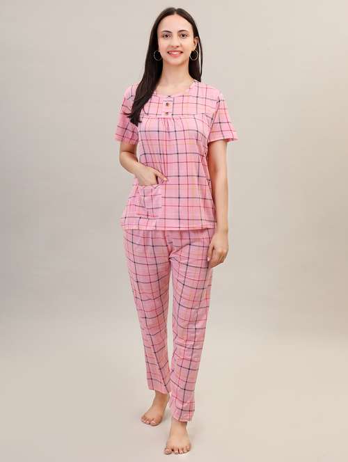 women short sleeve checks pyjama nightwear set