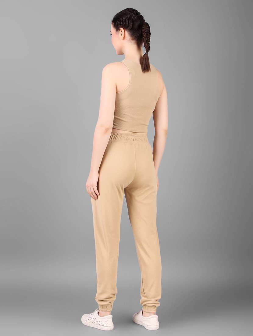 women beige solid top and trouser co-ord set - 21465534 - Standard Image - 2