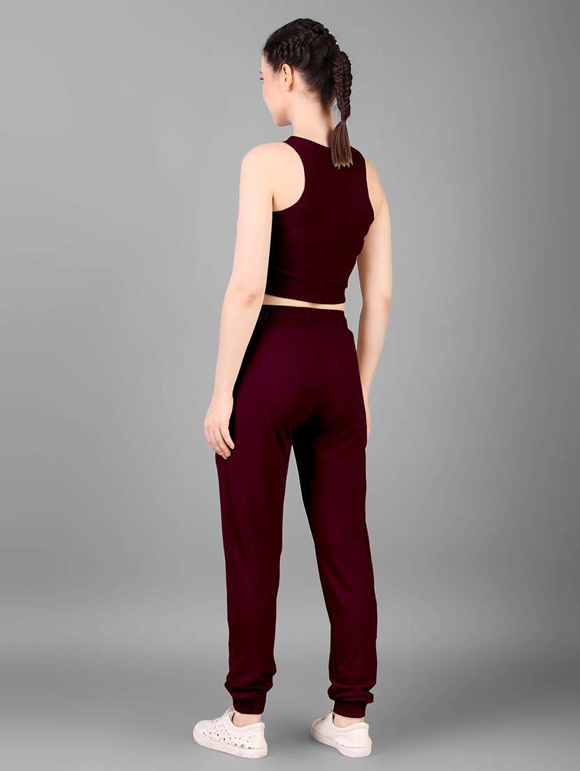 women maroon solid top and trouser co-ord set - 21465537 - Standard Image - 2