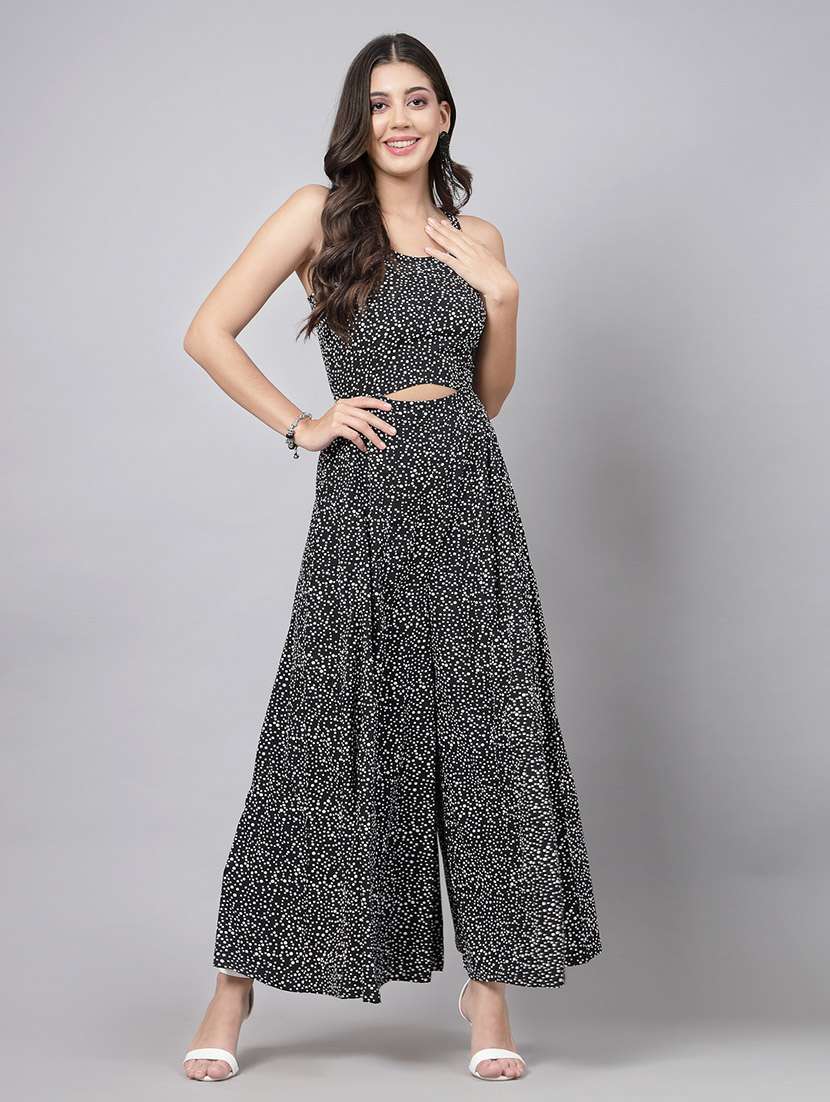 black polka dot full leg jumpsuit