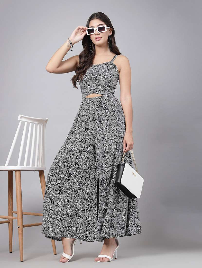 black animal printed full leg jumpsuit