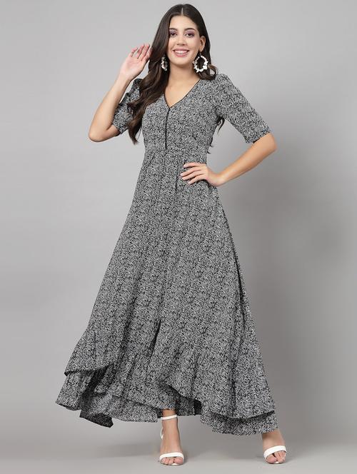 black animal printed high low dress - 21465787 - Standard Image - 0