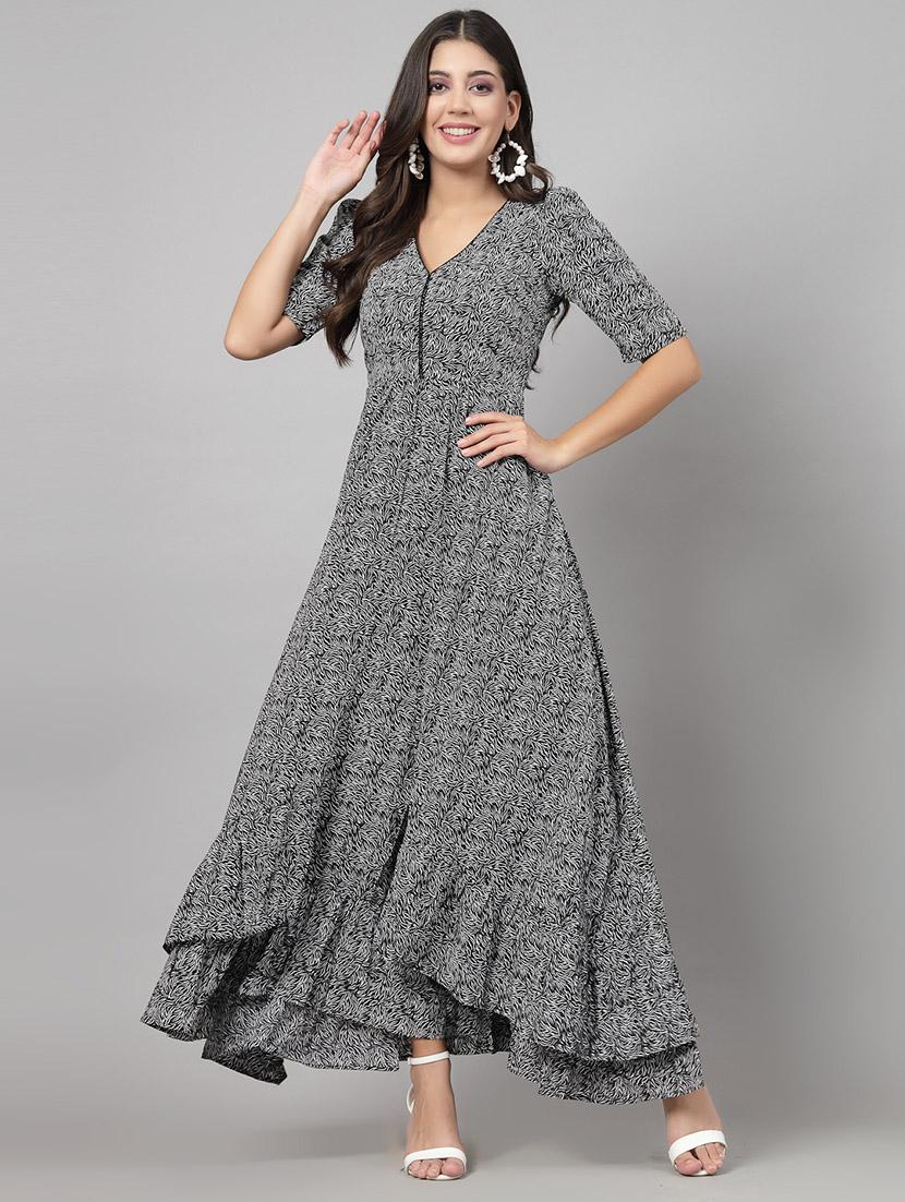 black animal printed high low dress - 21465787 - Zoom Image - 0