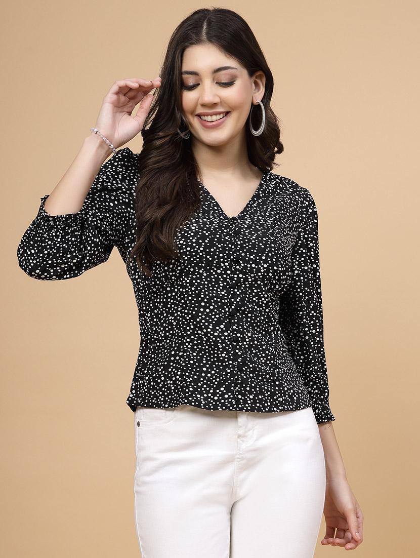women black polka dot three quarter sleeve top - 21465797 - Zoom Image - 0