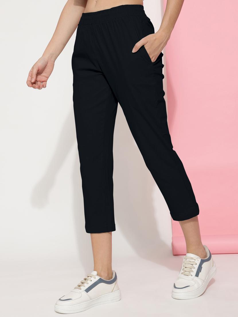women solid mid rise calf legth trouser - 21466137 - Standard Image - 2