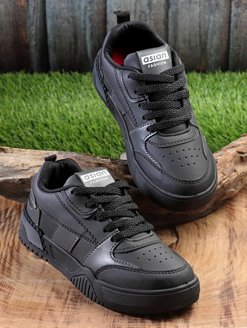 black synthetic laceup sneakers - 21466434 - Standard Image - 0