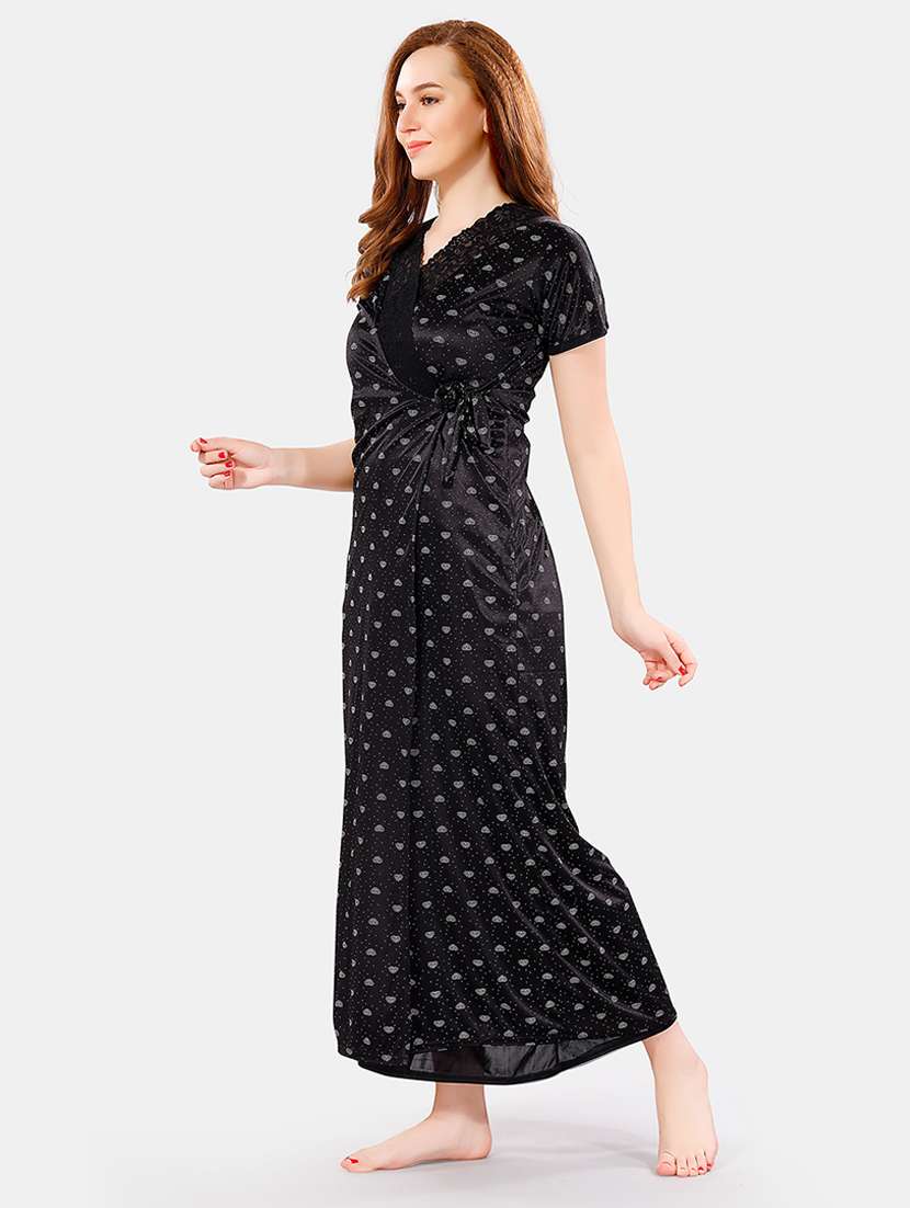 women printed nighty with robe - 21466484 - Standard Image - 2