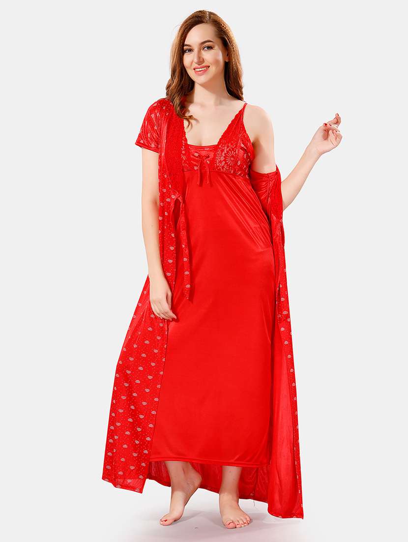 women printed nighty with robe - 21466488 -  Standard Image - 2