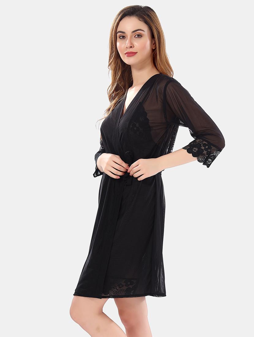 women lace detailed nighty with robe - 21466491 - Standard Image - 2