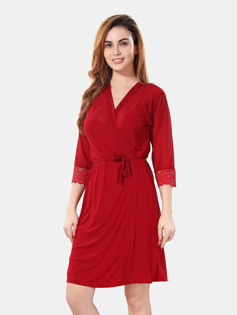 women lace detailed nighty with robe - 21466497 - Standard Image - 2