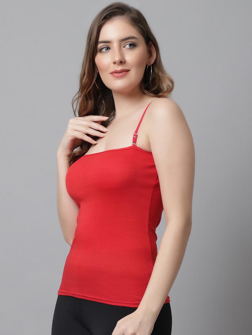 women solid red cotton camisole - 21466532 - Standard Image - 2