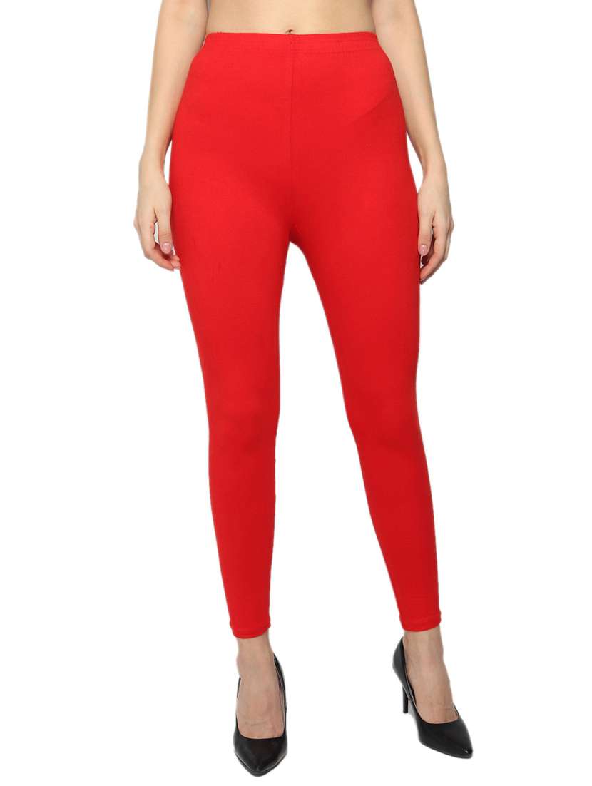 women solid cotton lycra leggings