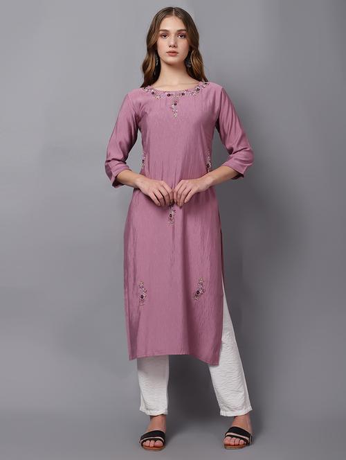 lavender self-designed straight kurta - 21467409 - Standard Image - 0