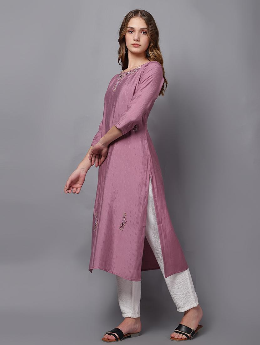 lavender self-designed straight kurta - 21467409 - Standard Image - 2