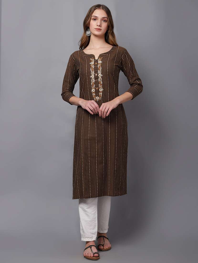 women mandarin neck embroidered straight kurta