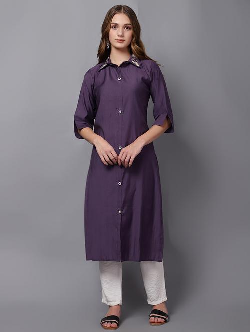 purple self-designed straight kurta - 21467412 - Standard Image - 0