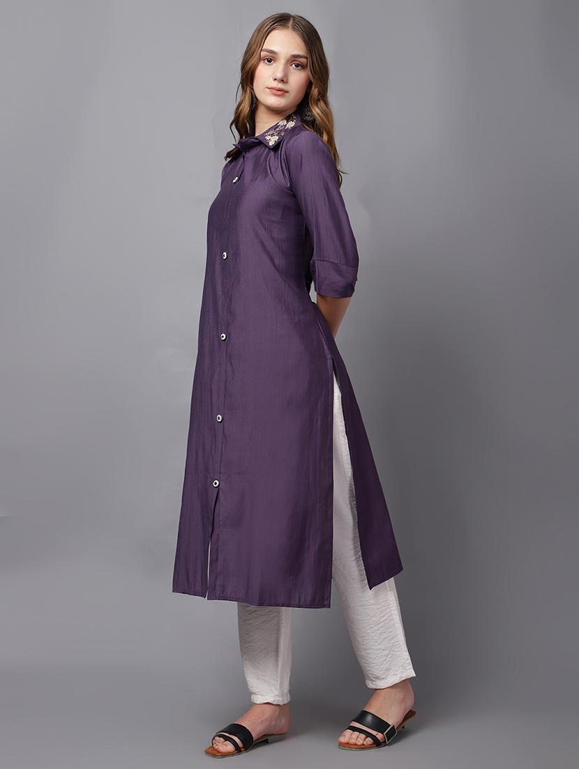 purple self-designed straight kurta - 21467412 - Standard Image - 2