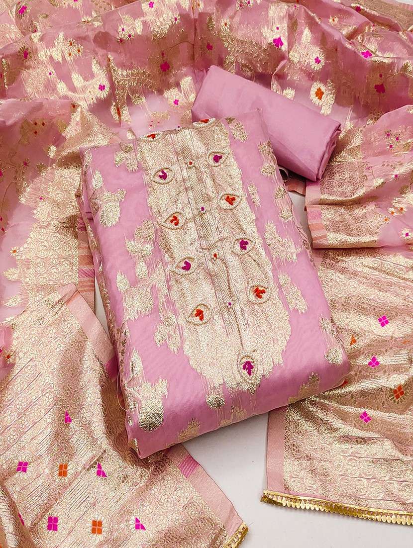 women zari work unstitched suit set