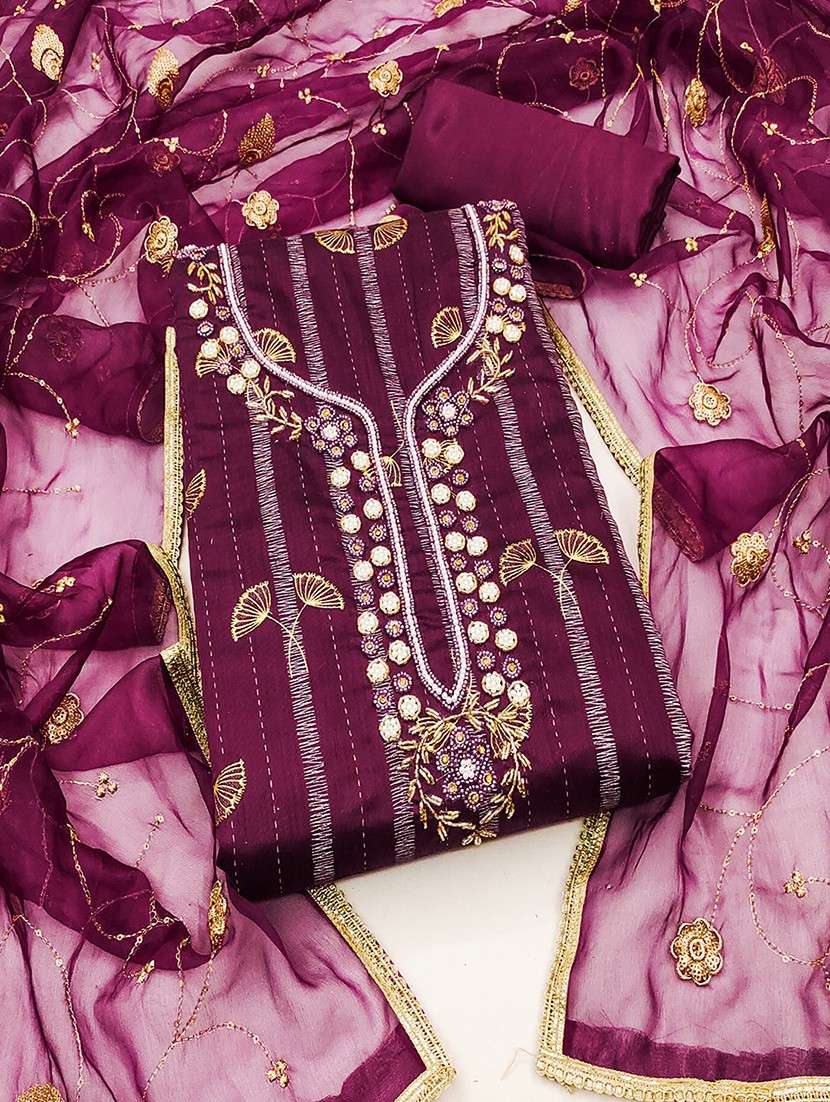 women embroidered unstitched suit set