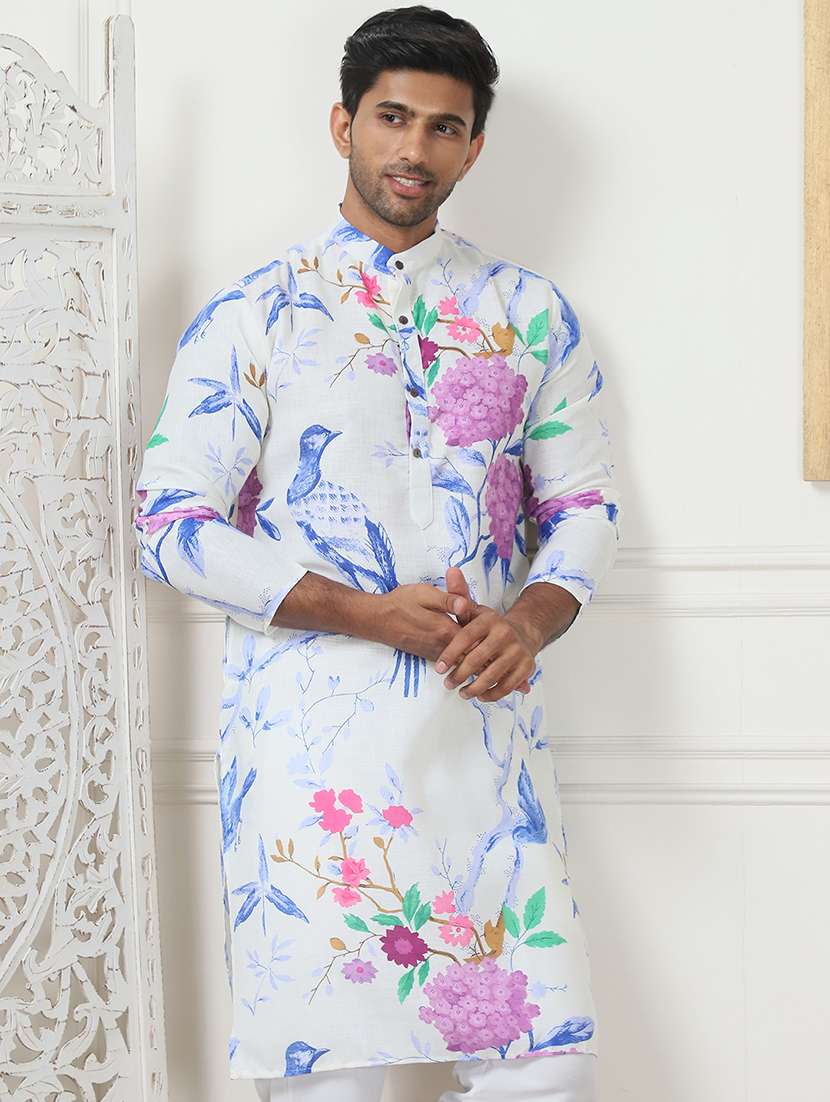 men floral print mandarin neck kurta 