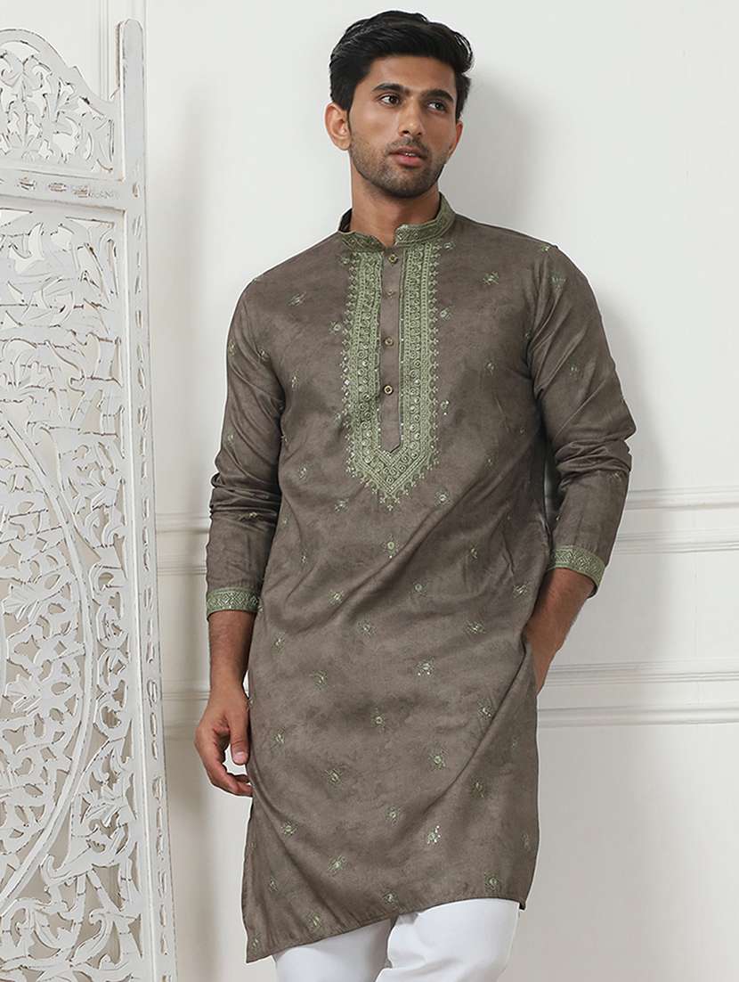 men embroidered mandarin neck long kurta  - 21467721 -  Standard Image - 2