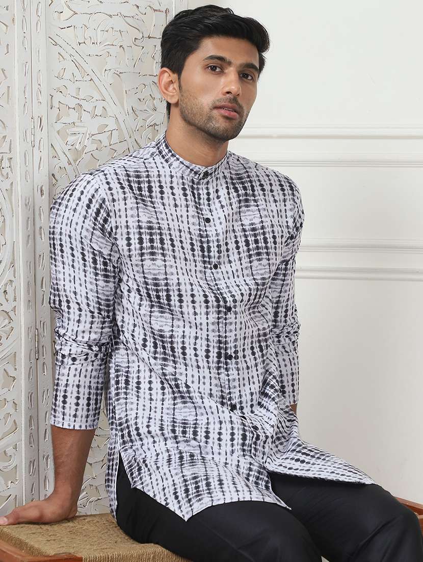 men printed mandarin neck short kurta  - 21467728 -  Standard Image - 2