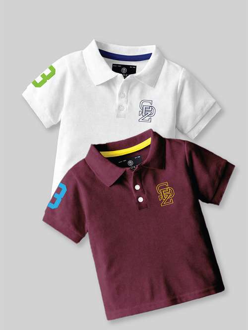 boys polo neck placement printed set of 2 casual t-shirt