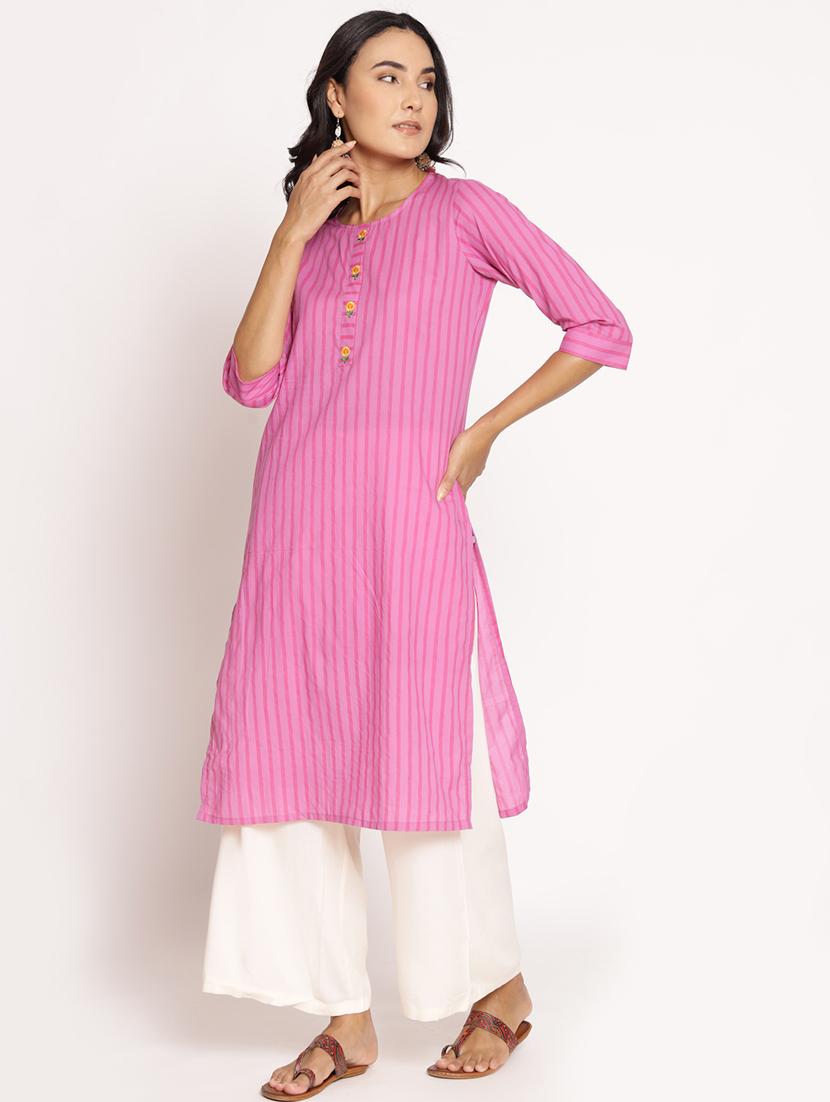 women three quarter sleeve straight kurta - 21468044 - Standard Image - 2