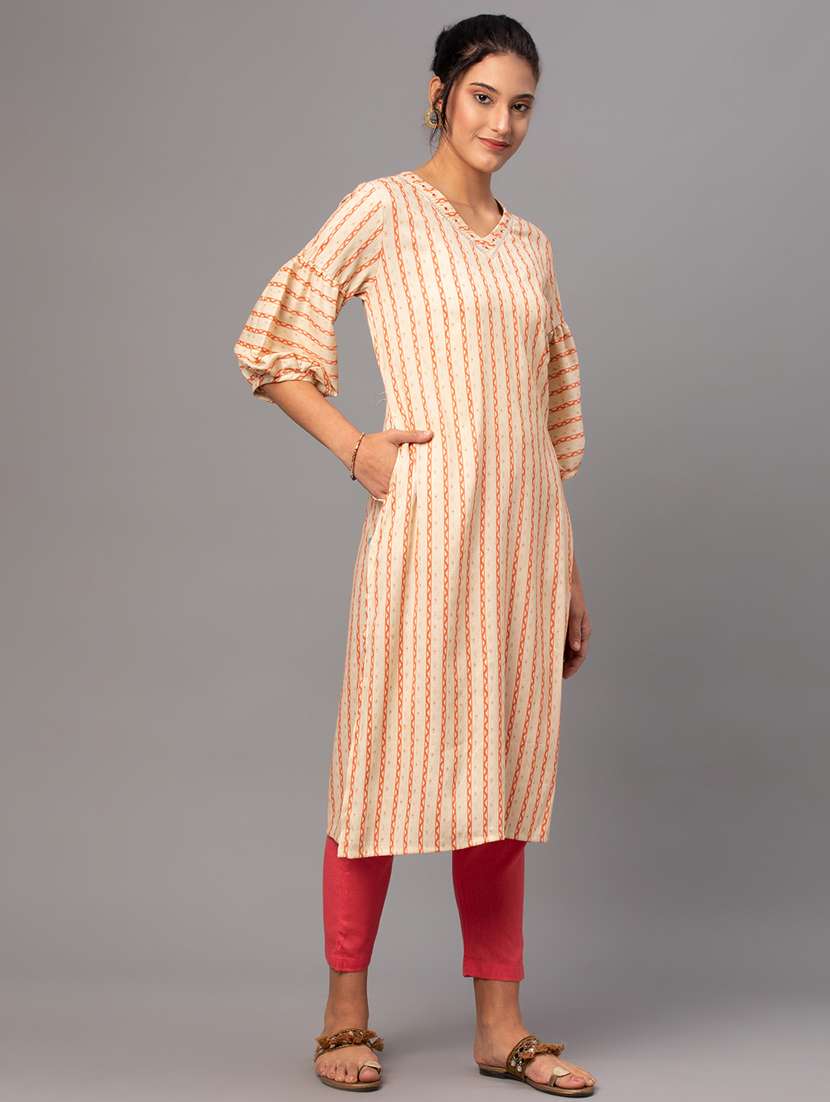 women v-neck printed straight kurta - 21468058 -  Standard Image - 2