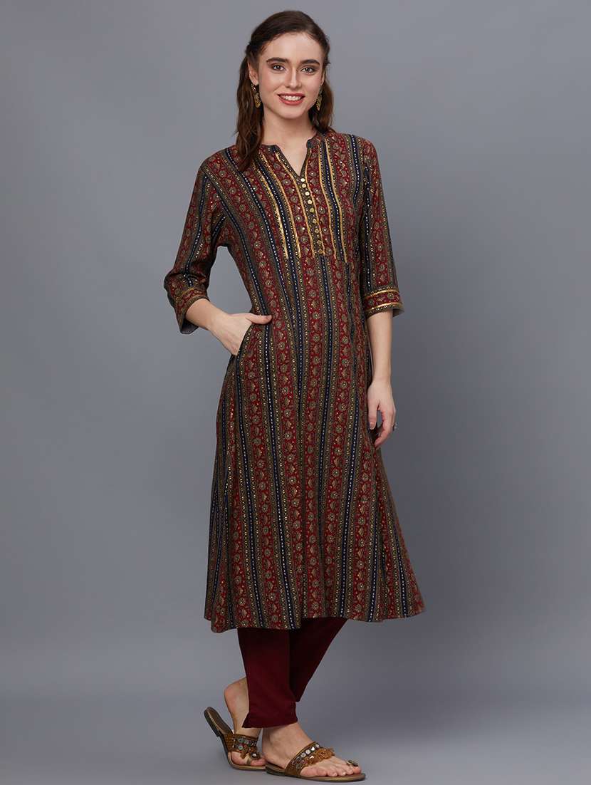 women mandarin neck printed a-line kurta - 21468059 -  Standard Image - 2