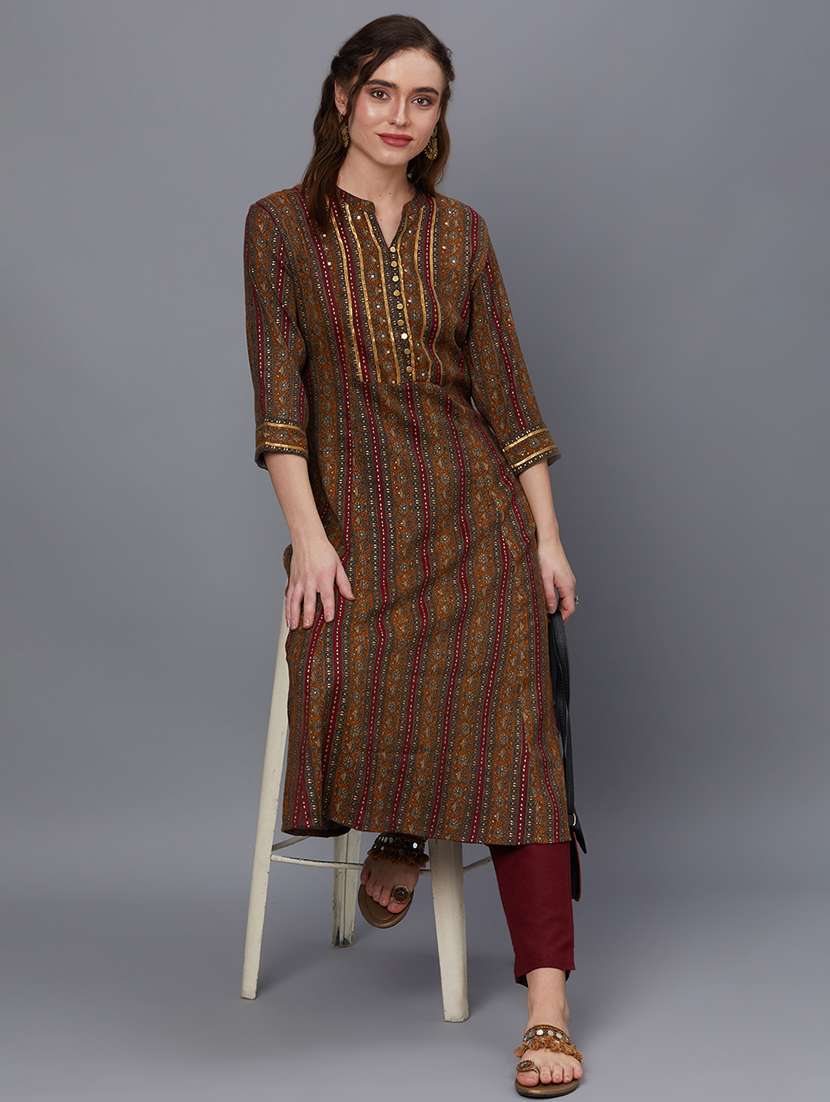 women mandarin neck printed a-line kurta - 21468060 -  Standard Image - 2