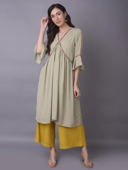 women v-neck embroidered flared kurta - 21468062 - Standard Image - 0