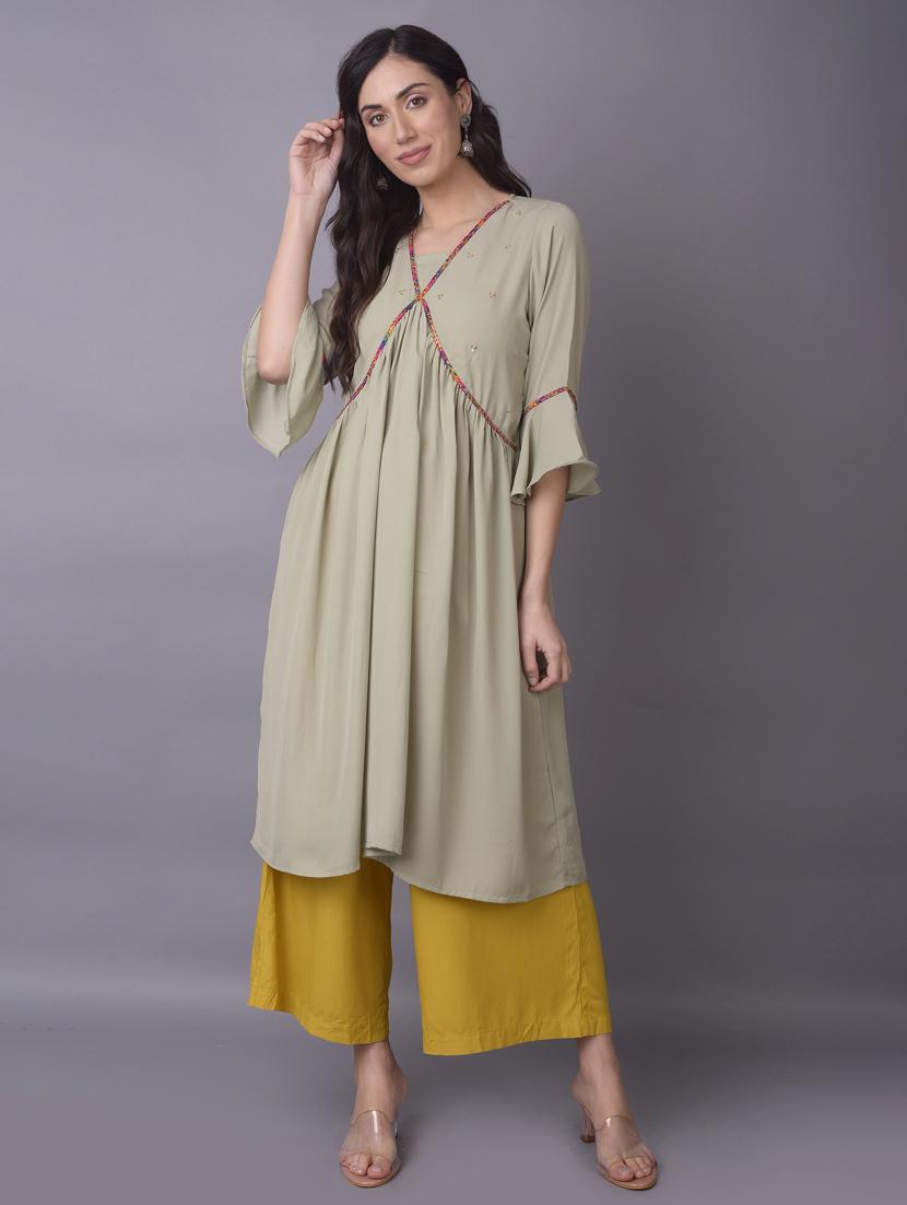 women v-neck embroidered flared kurta - 21468062 - Zoom Image - 0
