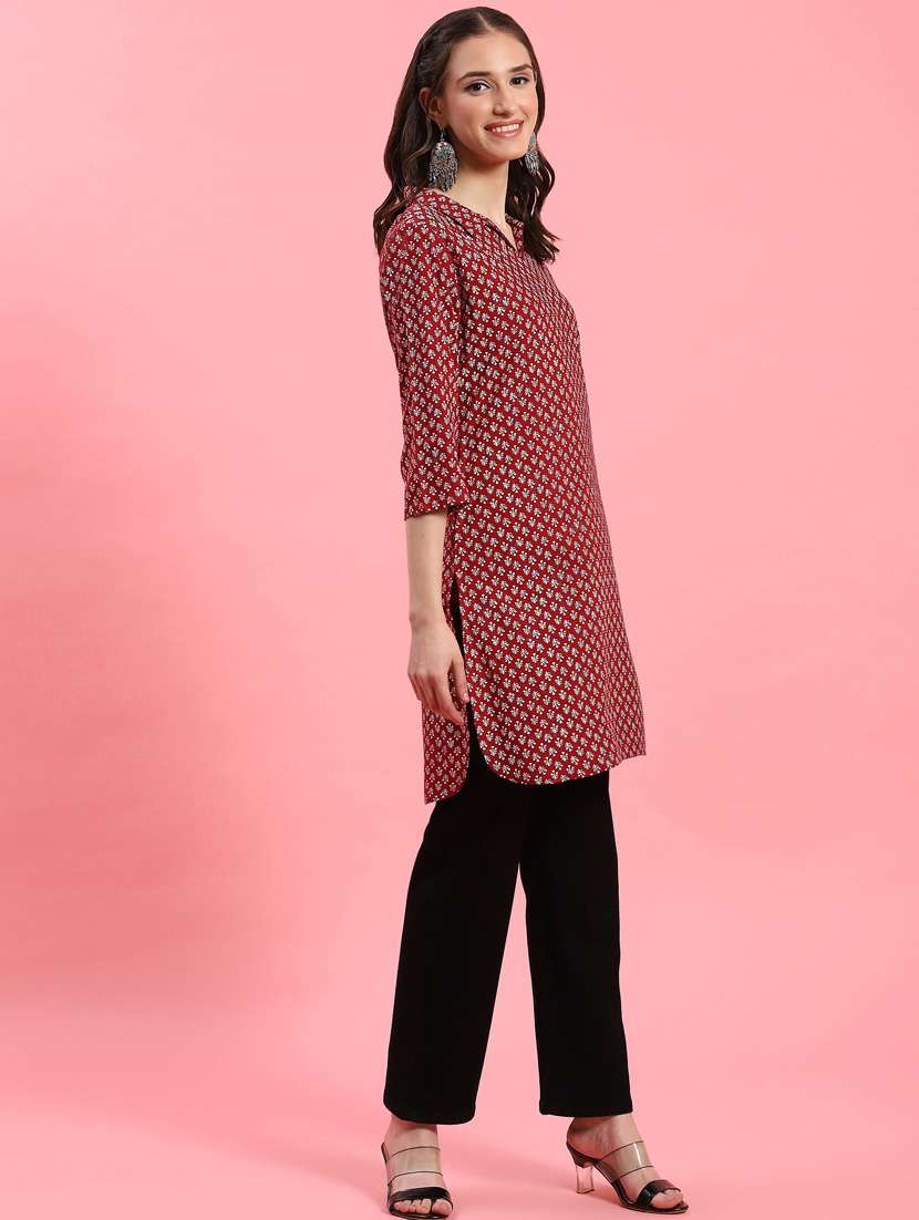women maroon rayon straight kurta - 21468065 -  Standard Image - 2