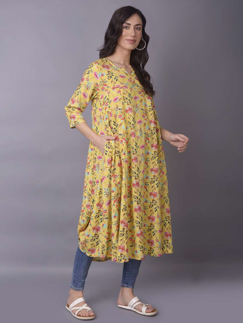women yellow rayon a-line kurta - 21468069 -  Standard Image - 2