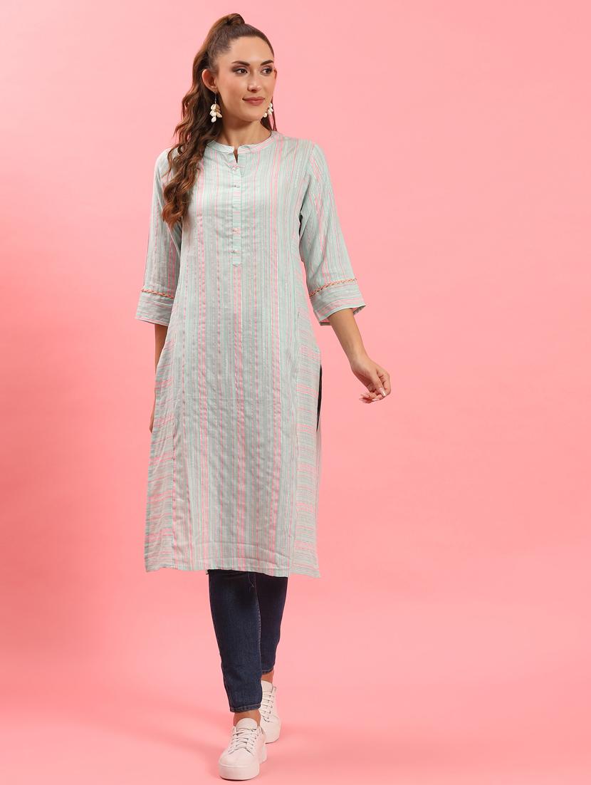 women multi color stripes printed straight kurta - 21468083 - Zoom Image - 0