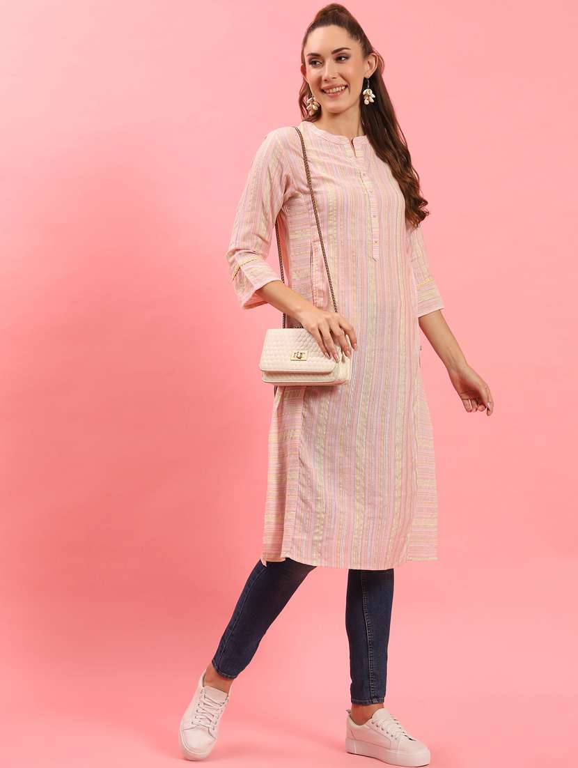 women peach rayon straight kurta - 21468084 -  Standard Image - 2