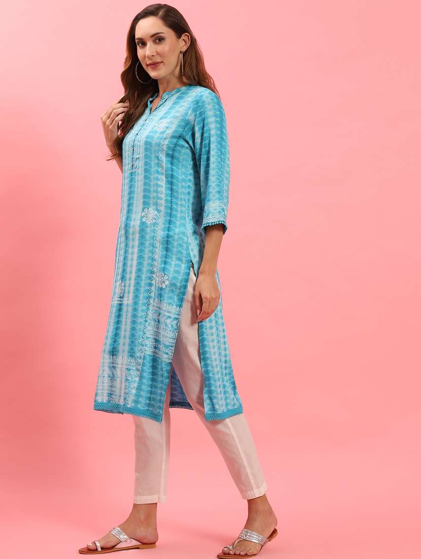 women light blue tie &dye straight kurta - 21468085 - Standard Image - 2