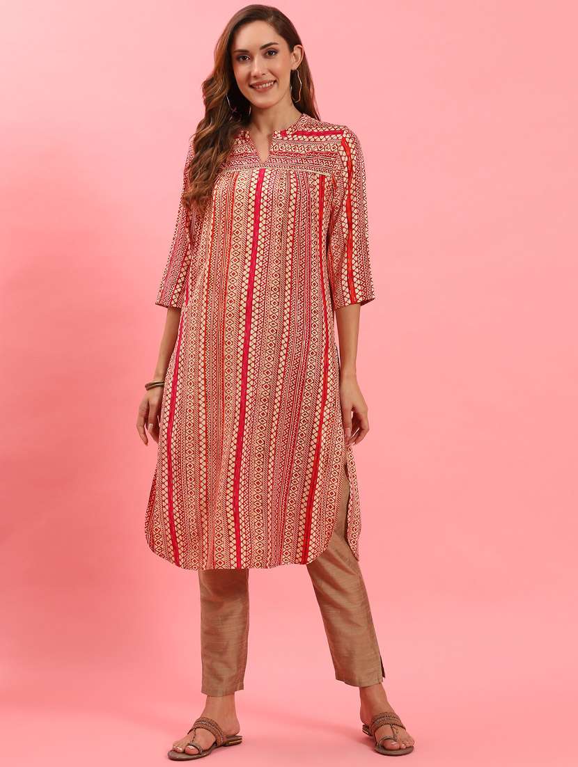 women beige rayon straight kurta - 21468090 -  Standard Image - 2