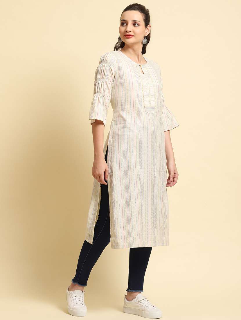women three quarter sleeve straight kurta - 21468096 - Standard Image - 2