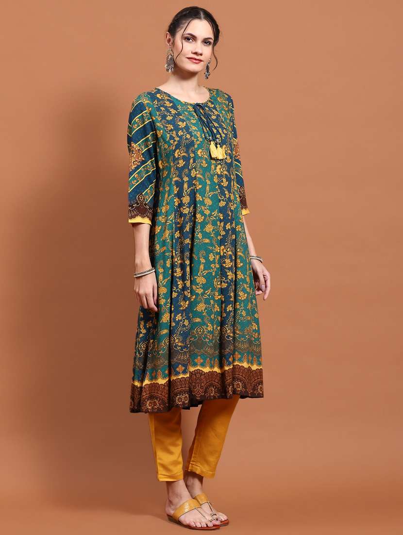 women teal green rayon a-line kurta - 21468122 -  Standard Image - 2