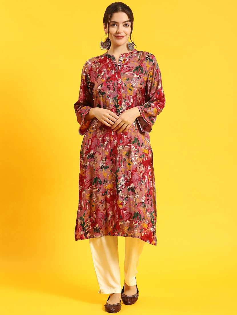 women multi color floral printed straight kurta