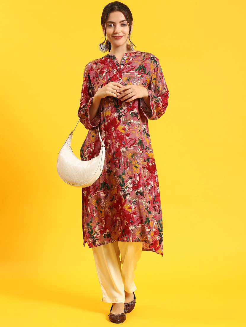 women multi color floral printed straight kurta - 21468123 -  Standard Image - 2