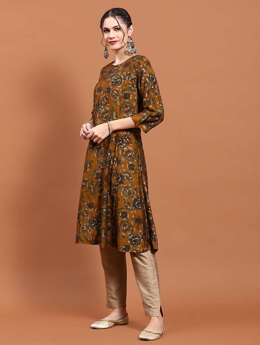 women mustard floral printed a-line kurta - 21468125 -  Standard Image - 2