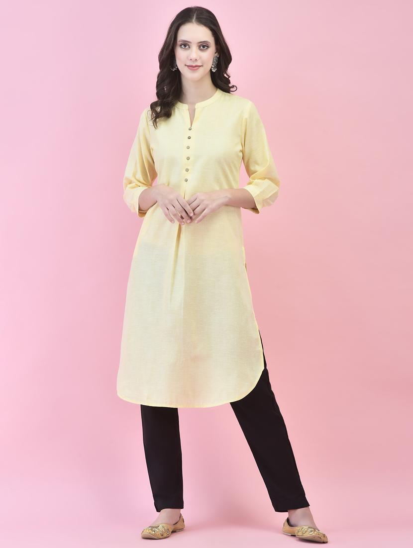 women yellow solid straight kurta - 21468127 -  Zoom Image - 0