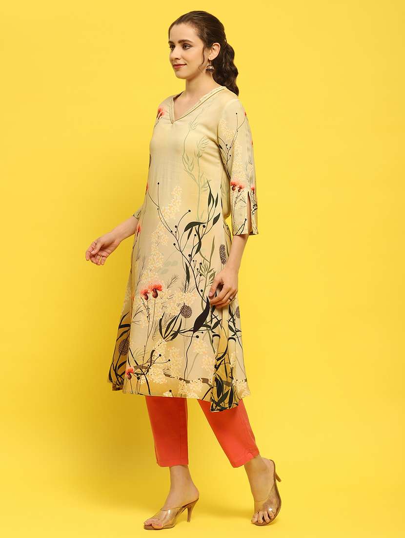 women olive rayon a-line kurta - 21468128 -  Standard Image - 2