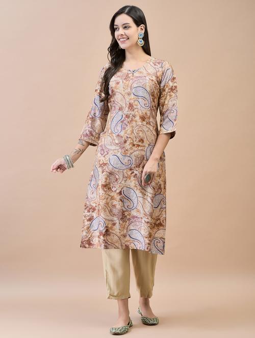 women beige paisley printed straight kurta - 21468140 -  Standard Image - 0