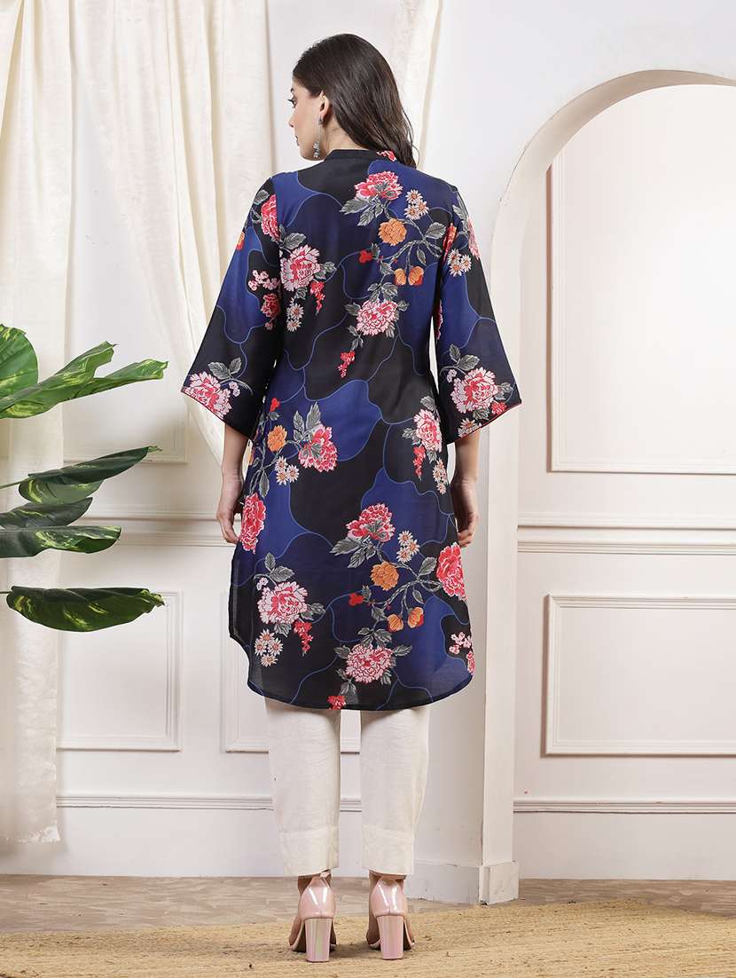 women mandarin neck floral printed straight kurta - 21468488 -  Standard Image - 2
