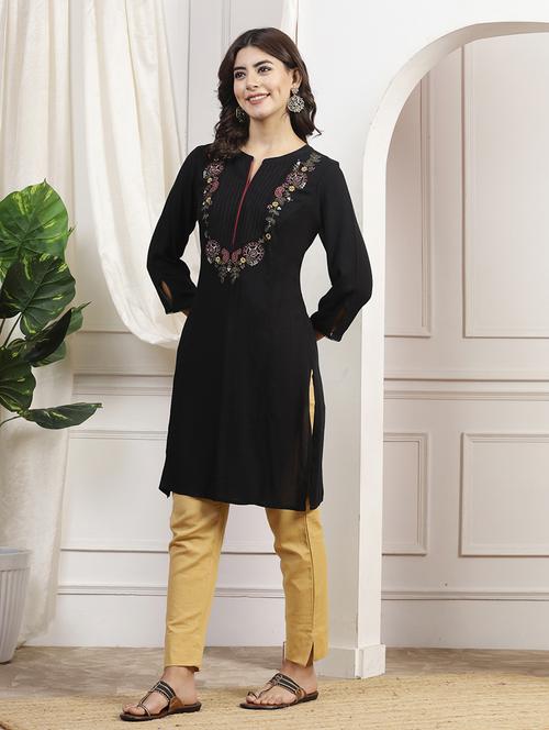 women black viscose straight kurta - 21468493 -  Standard Image - 0